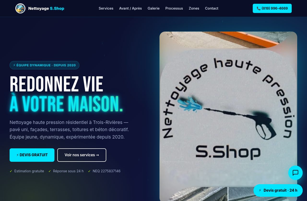 Capture d'écran du site nettoyagehautepressionsshop.pgrg.ca